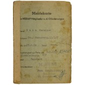 Tarjeta de registro de miembro del NSDAP y sus formaciones
